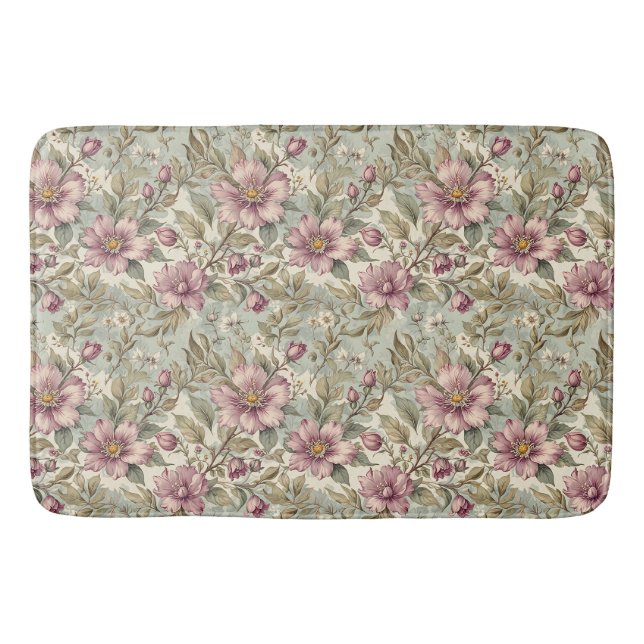 Tapis De Bain Roses d'antiquité Mauve sur Mint (Devant)