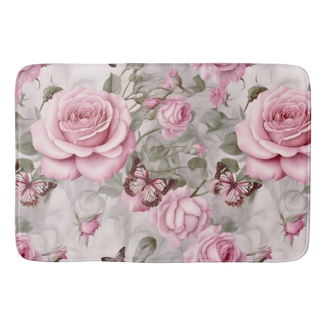 Tapis De Bain Roses roses et papillons d'eau (Devant)