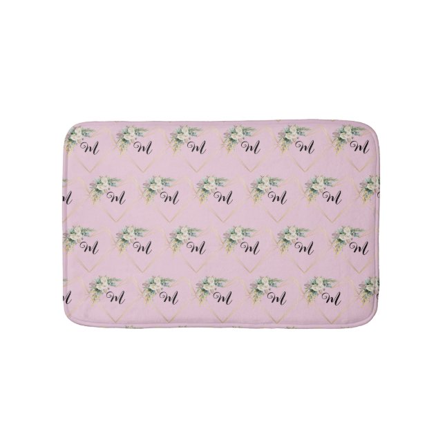 Tapis De Bain Roses roses roses blanches vintages Monogramme de  (Devant)