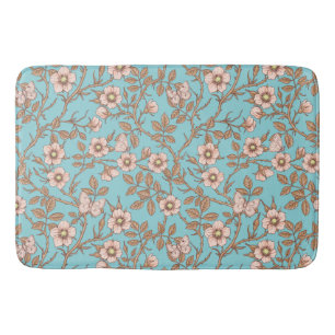 Tapis De Bain Roses sauvages et papillons /rose/marron/bassin