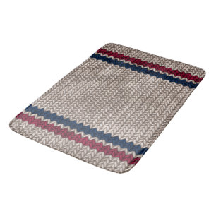 Tapis De Bain Rouge Blanc bleu Knit look Stripe Motif