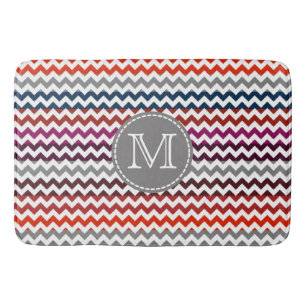 Tapis De Bain Rouge blanc gris Chevron Zigzag Monogramme