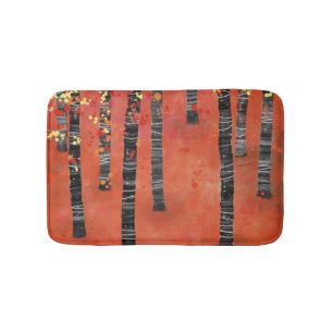 Tapis De Bain Rouge de la forêt de bouleaux