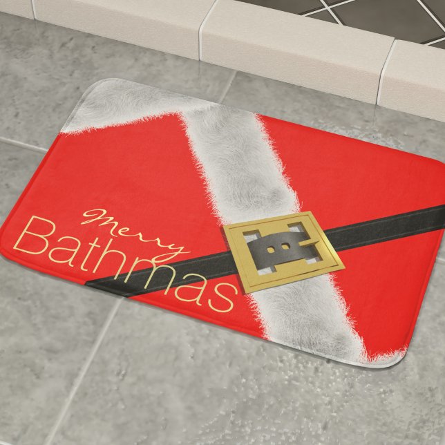 Tapis de bain rouge et blanc moderne Père Noël Fes (Fun and festive santa themed bath mat for your holiday decor)