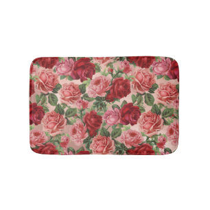 Tapis De Bain Rouge rose Vintage motif floral sur Rose Rose Or