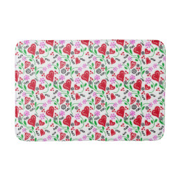 Tapis De Bain Rouge Saint Valentin Coeurs Fleurs roses Mat de ba