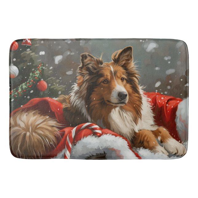 Tapis De Bain Rough Collie Chien Festif de Noël (Devant)