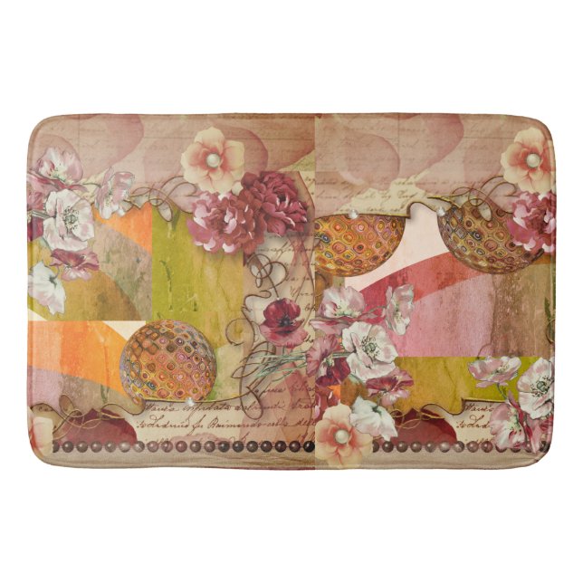 Tapis De Bain Rouille Élégante, Crème, Flore Orange  (Devant)