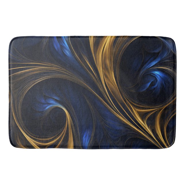 Tapis De Bain Royal Blue Gold Abstrait Swirl (Devant)