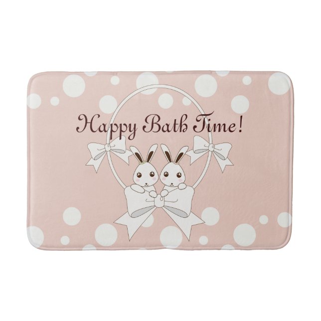 Tapis De Bain Ruban blanc blanc cassé rose pastel et lapin jumea (Devant)