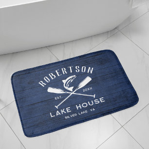 Tapis De Bain Russe Nom de famille Lake House Marine Blue Wood