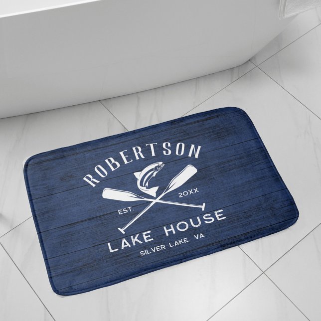 Tapis De Bain Russe Nom de famille Lake House Marine Blue Wood (Créateur téléchargé)