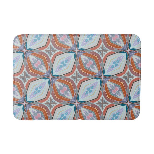 Tapis De Bain Rust unique, Turquoise, Bleu clair et rose Motif D (Devant)