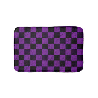 Tapis De Bain Rustic Checks, Purple and Black