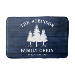 Tapis De Bain Rustic Country Family Cabine Arbres Blue Wood Impr