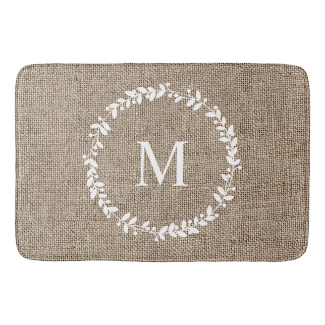 Tapis De Bain Rustic Laurel Wreath Farmhouse Style Monogramme (Devant)