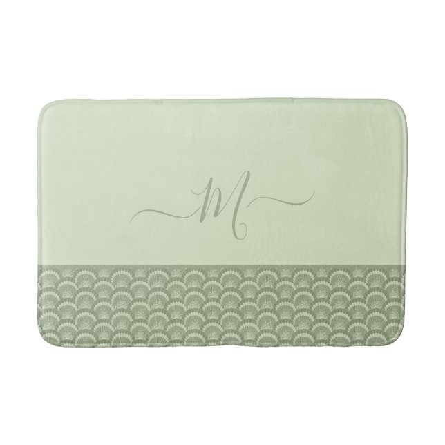 Tapis De Bain Sage Tropical Moderne Coquille de coquillage vert  (Devant)