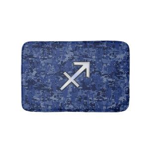Tapis De Bain Sagittarius Zodiac Sign on Navy Camouflage numériq