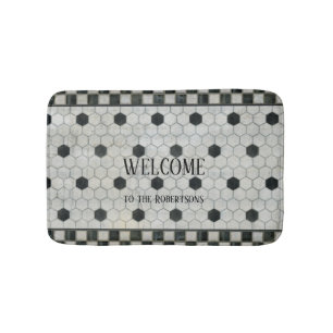 Tapis De Bain Salle de bains en marbre noir blanc Hexagon
