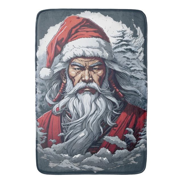 Tapis De Bain Samurai Père Noël Warrior Christmas Art Cadeau (devant Vertical)