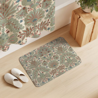 Tapis De Bain Sauge verte rouge orange crème damas botanique