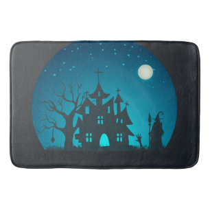 Tapis De Bain Scary and Fun Blue and Black Haunted House