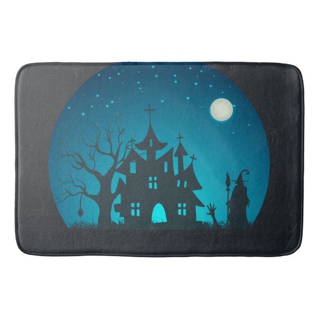 Tapis De Bain Scary and Fun Blue and Black Haunted House (Devant)
