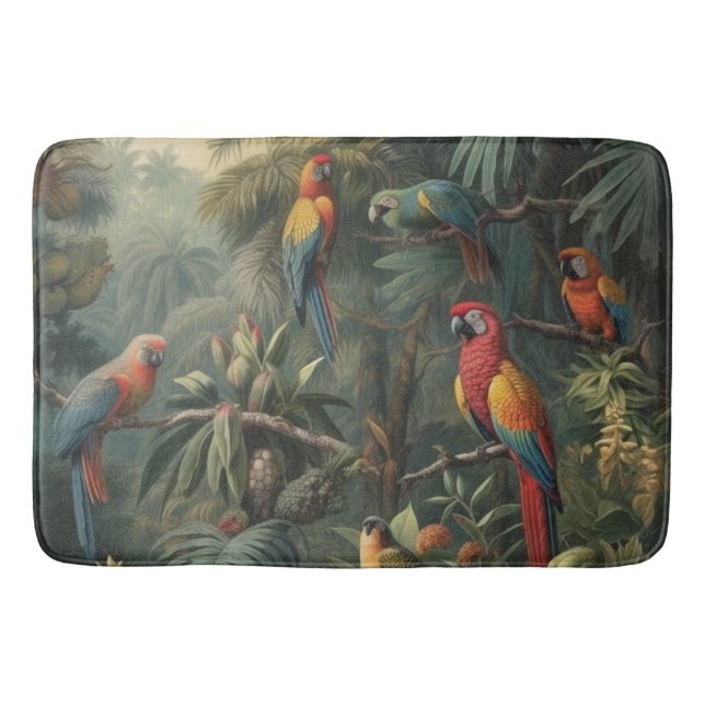 Tapis De Bain Scène botanique de perroquets et ananas (Devant)