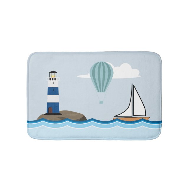 Tapis De Bain Scène nautique avec le phare et le voilier (Devant)