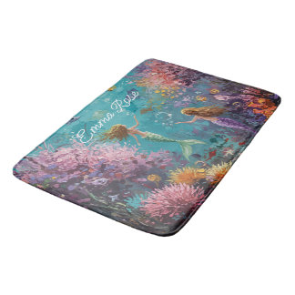 Tapis De Bain Scène sous-marine de sirène enchantée
