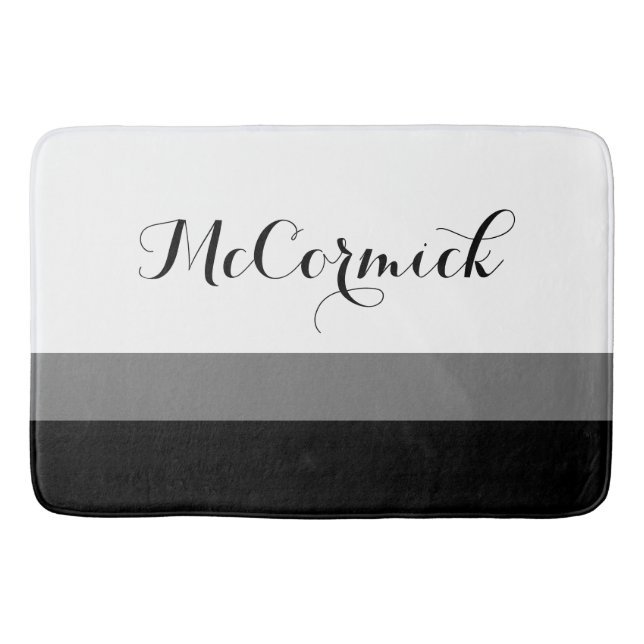 Tapis De Bain Script de monogramme gris gris gris noir moderne (Devant)