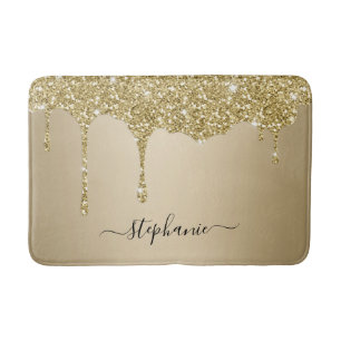 Tapis De Bain Script de nom personnalisé Gold Parties scintilla