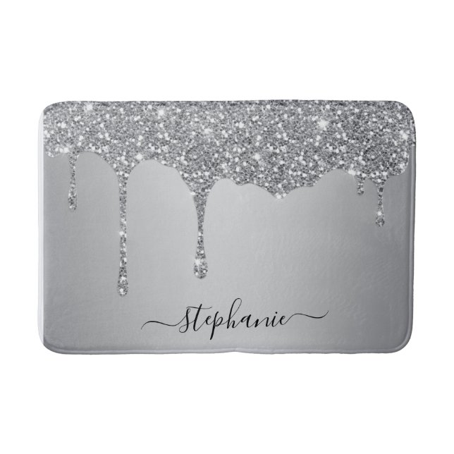 Tapis De Bain Script Nom personnalisé Silver Parties scintillant (Devant)