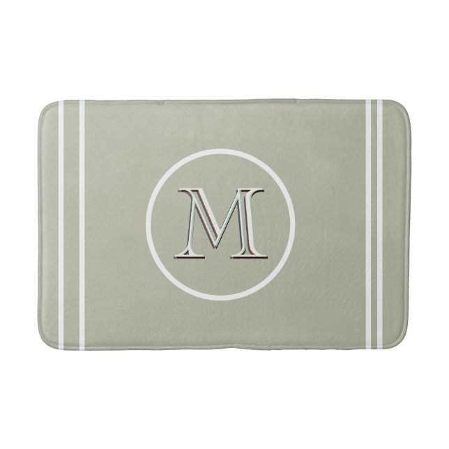 Tapis De Bain Serene Elégant Contemporain Vert Unique Monogramme (Devant)