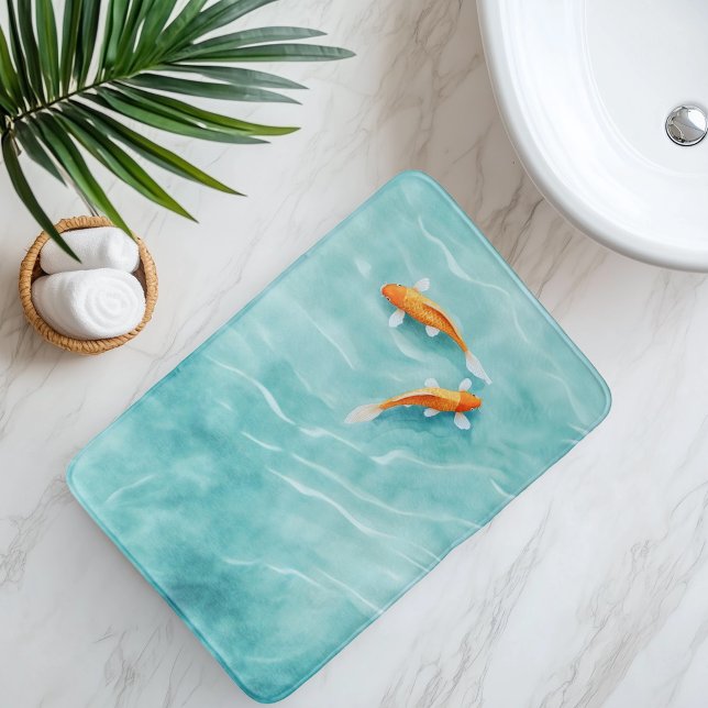 Tapis De Bain Sérénité de carpes Koï à l'aquarelle (Créateur téléchargé)