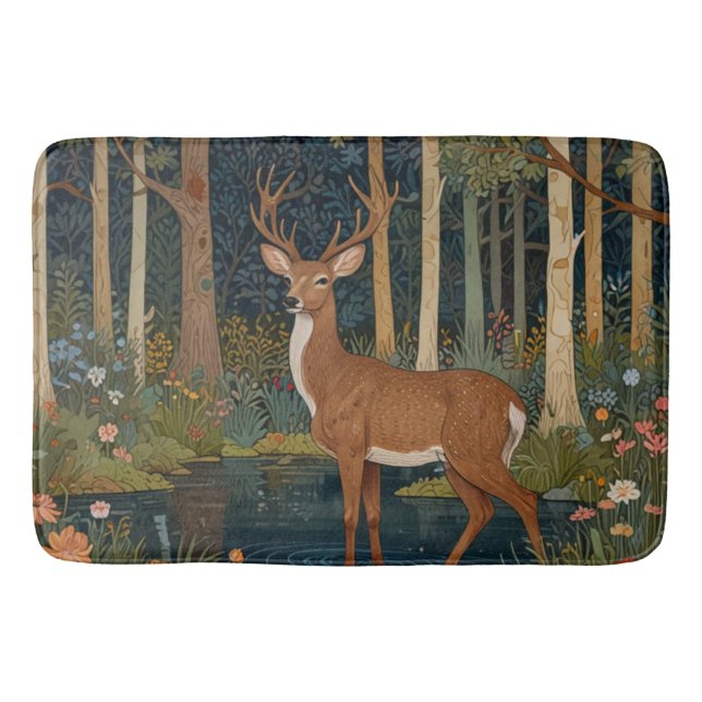 Tapis De Bain Sérénité rustique cerf boho forêt boisée verdure (Devant)