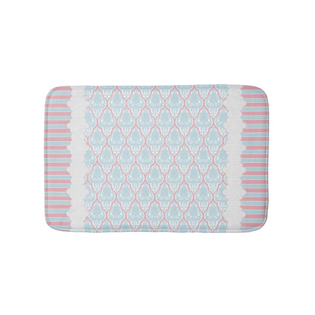 Tapis De Bain Shabby Chic Blue & Pink Damask (Devant)