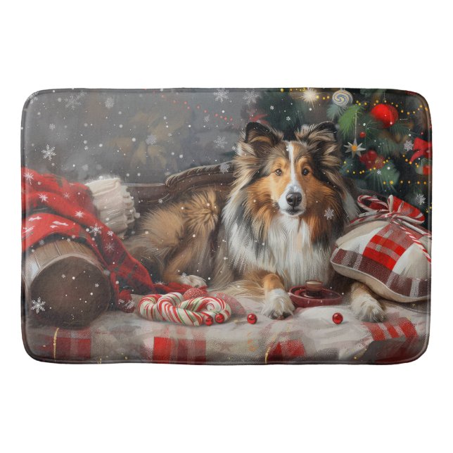 Tapis De Bain Shetland Sheepdog Festif de Noël (Devant)