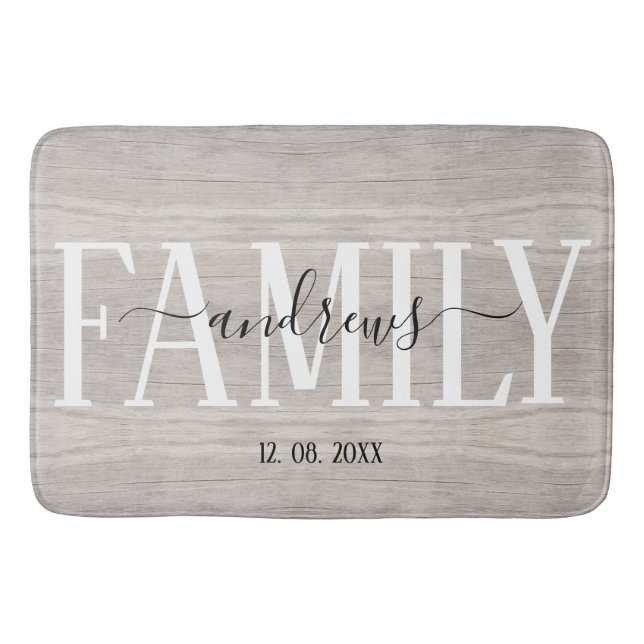Tapis De Bain Signature du nom de famille personnalisé Wood (Devant)