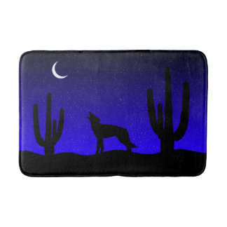 Tapis De Bain Silhouette du désert Loup hurlant Nuit