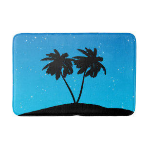Tapis De Bain Silhouette Palmier Contre Bleu Du Soir