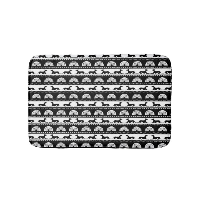 Tapis De Bain Silhouettes Gris Noir Blanc Art Déco Ventilateur (Devant)