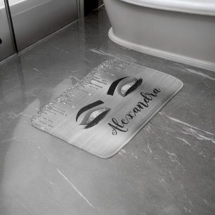 Tapis De Bain Silver Glitter Sparkle Eyelashes Monogram