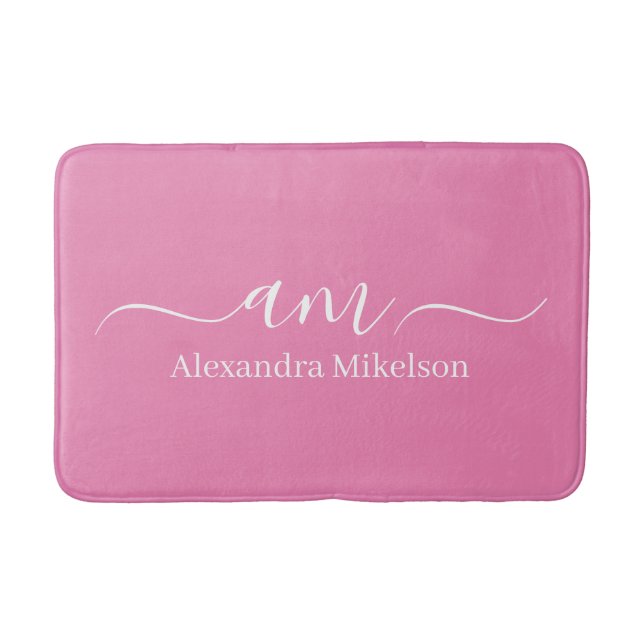 Tapis De Bain Simple moderne Monogramme rose minimaliste (Devant)