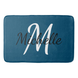 Tapis De Bain Simple Monogramme Bleu Foncé