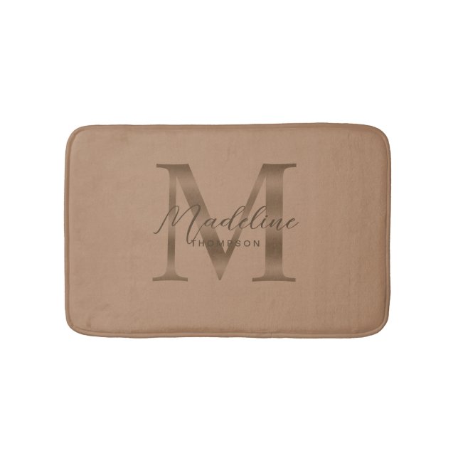 Tapis De Bain Simple Script métallisé Taupe Or Monogramme (Devant)