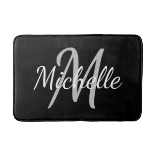 Tapis De Bain Simple typographie noire gras & monogramme de nom
