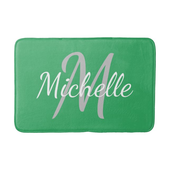 Tapis De Bain Simple vert de mer Typographie Gras & Monogramme N (Devant)