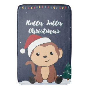 Tapis De Bain Singe Noël Neige Hiver Animaux Singes Bain