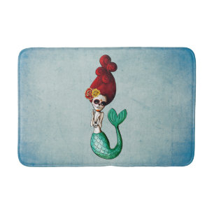 Tapis De Bain Sirène de cheveux de Cute Dia de Los Muertos Red